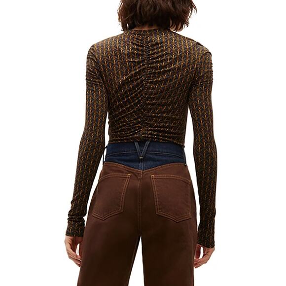 EUC Veronica Beard Neeta Ruched Jersey‎ Top Large Bit Print Stretch Long Sleeve - Picture 10 of 16